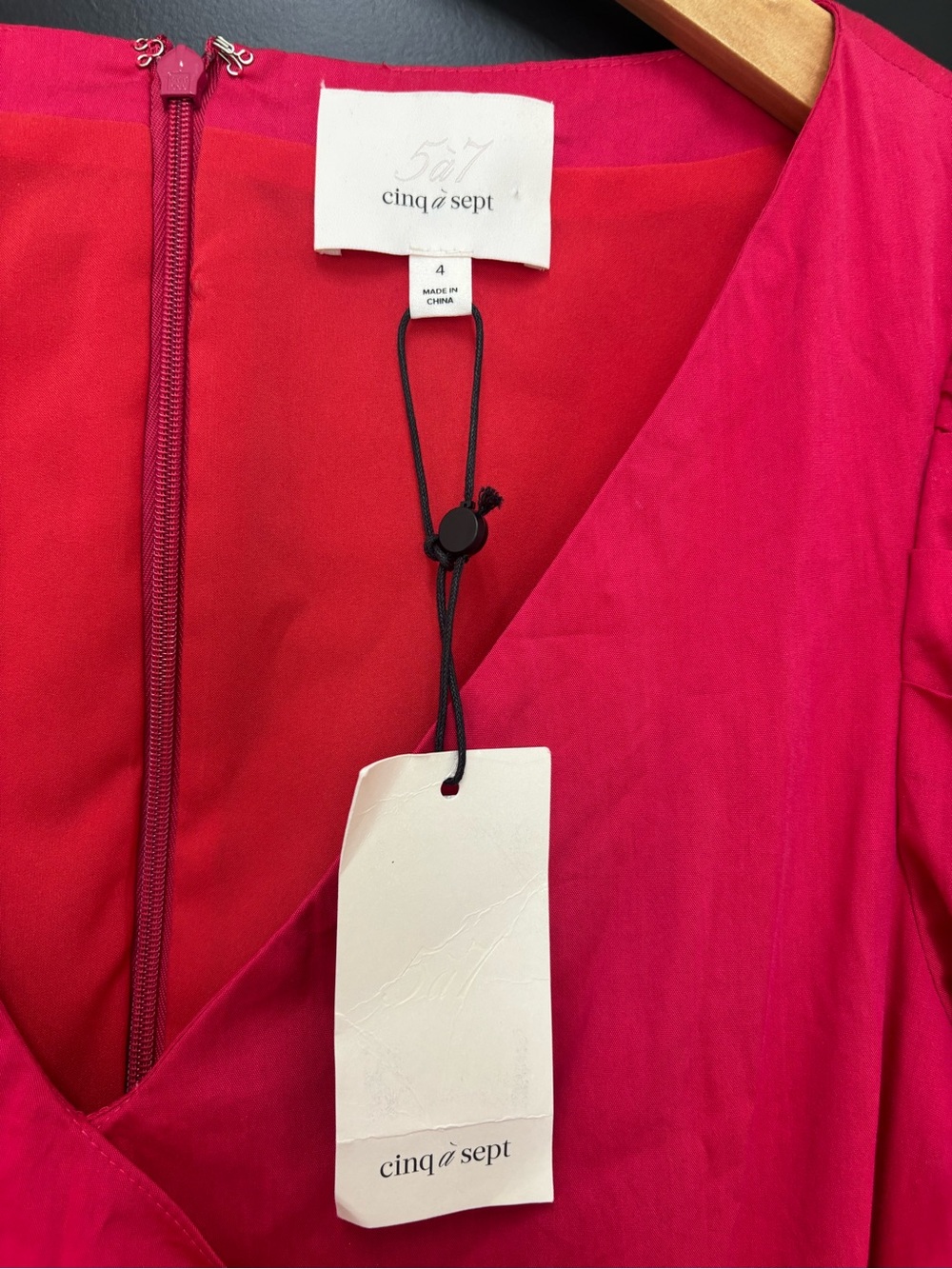 Cinq à Sept Kacy Poplin Dress Size 4 Raspberry Pink NWT Ruffle $425 - Picture 5 of 12